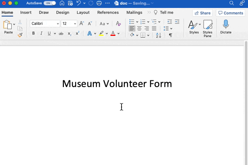 create text fields in word