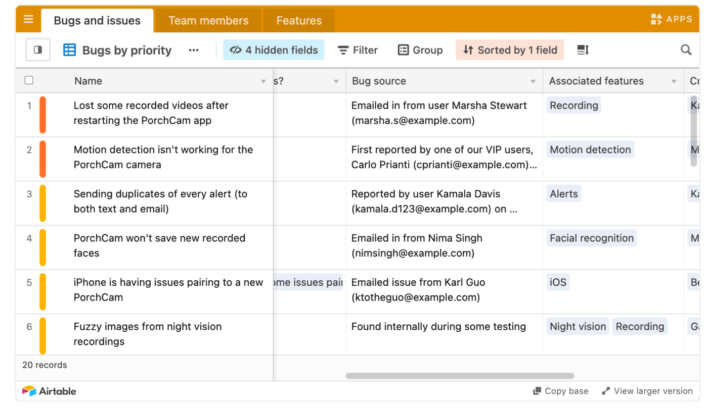 Bug Tracker Sjabloon van Airtable