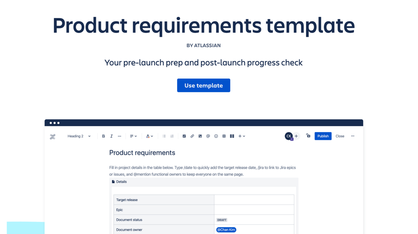 Product Requirements Template in Confluence by Atlassian
