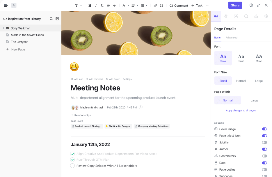 Creating notes in ClickUp Docs