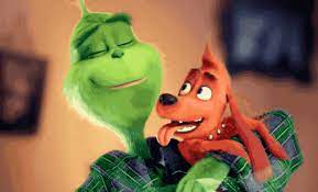 Max the dog kissing the Grinch in the new cartoon version