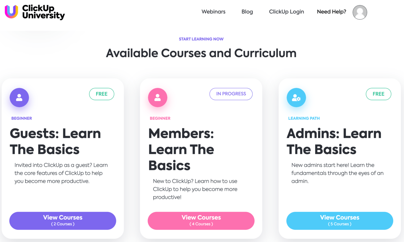 ClickUp University courses and curriculum
