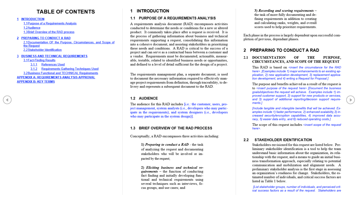 Requirements analysis document template