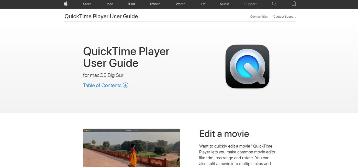 Pagina iniziale di QuickTime