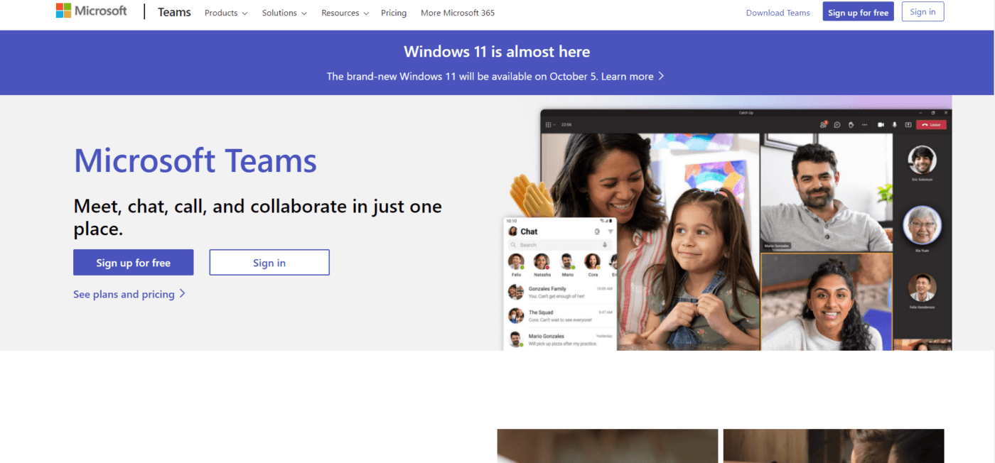 Microsoft Teams home page