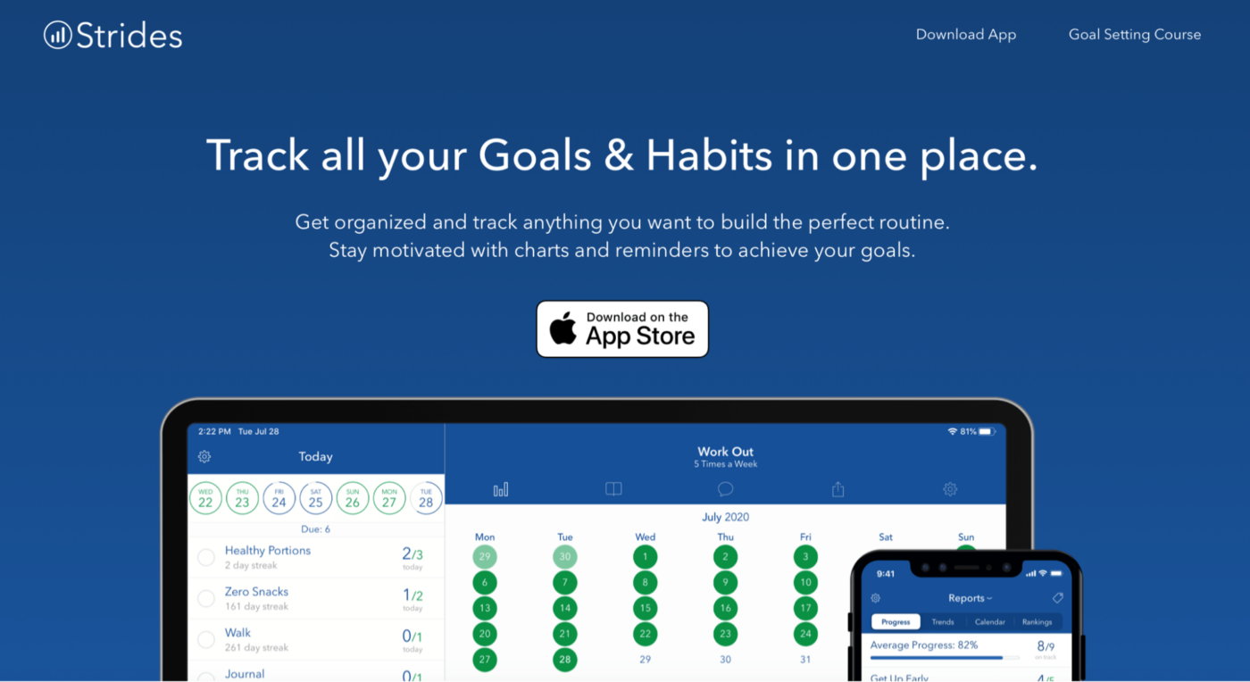 Strides habit tracker home page