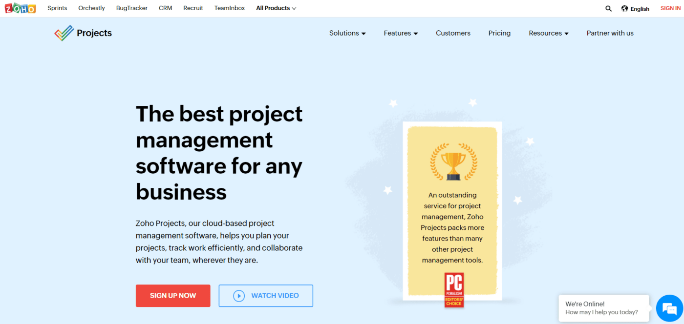 Zoho Projects home page
