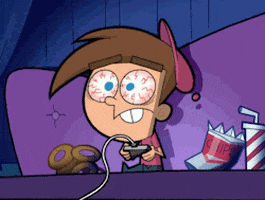 Timmy Turner from Fairly Odd Parents playing video games and eye twitching like a zombie