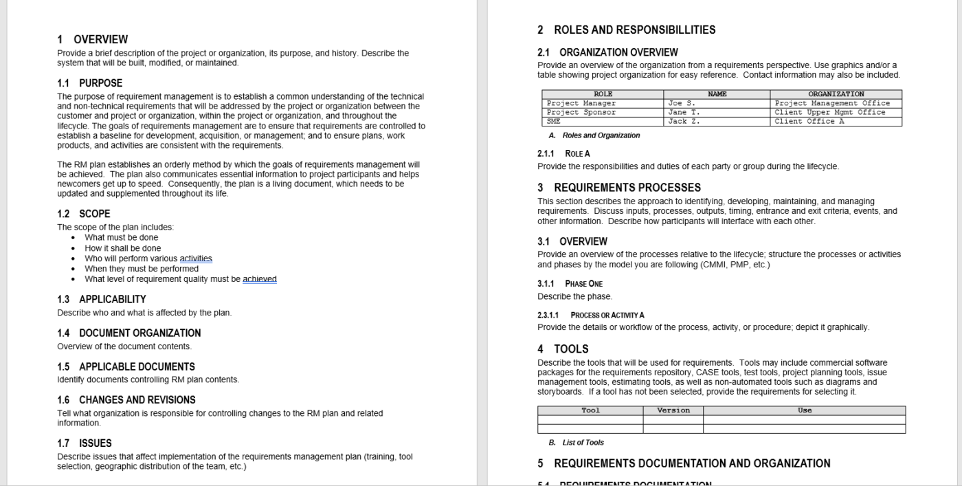 Campione di piano di gestione dei requisiti