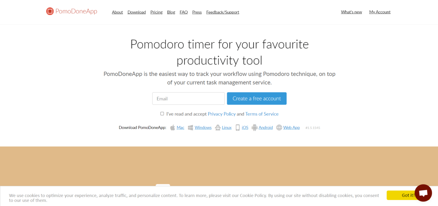PomoDoneApp home page