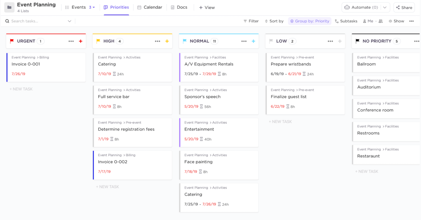 Applicare uno dei modelli precostituiti di ClickUp per il piano degli eventi dal centro modelli