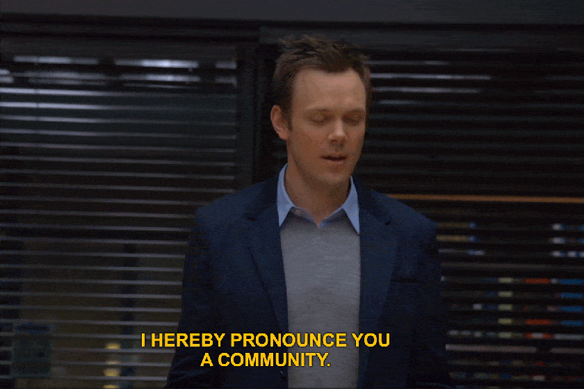 Joel McHale saying I now declare this a community from NBC's Community
