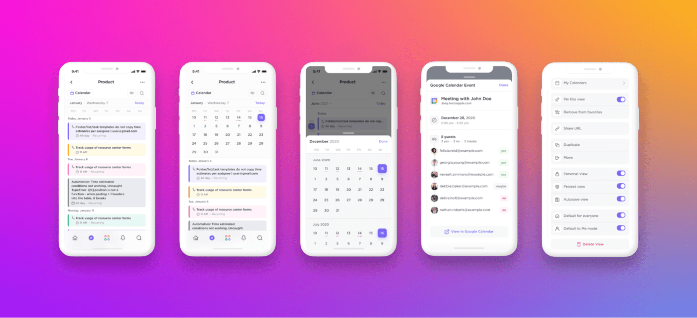 Calendar view in ClickUp's mobile app