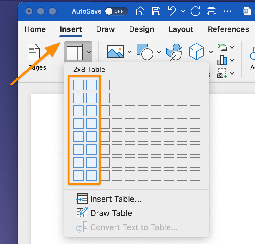 añadir una tabla al nuevo documento de word