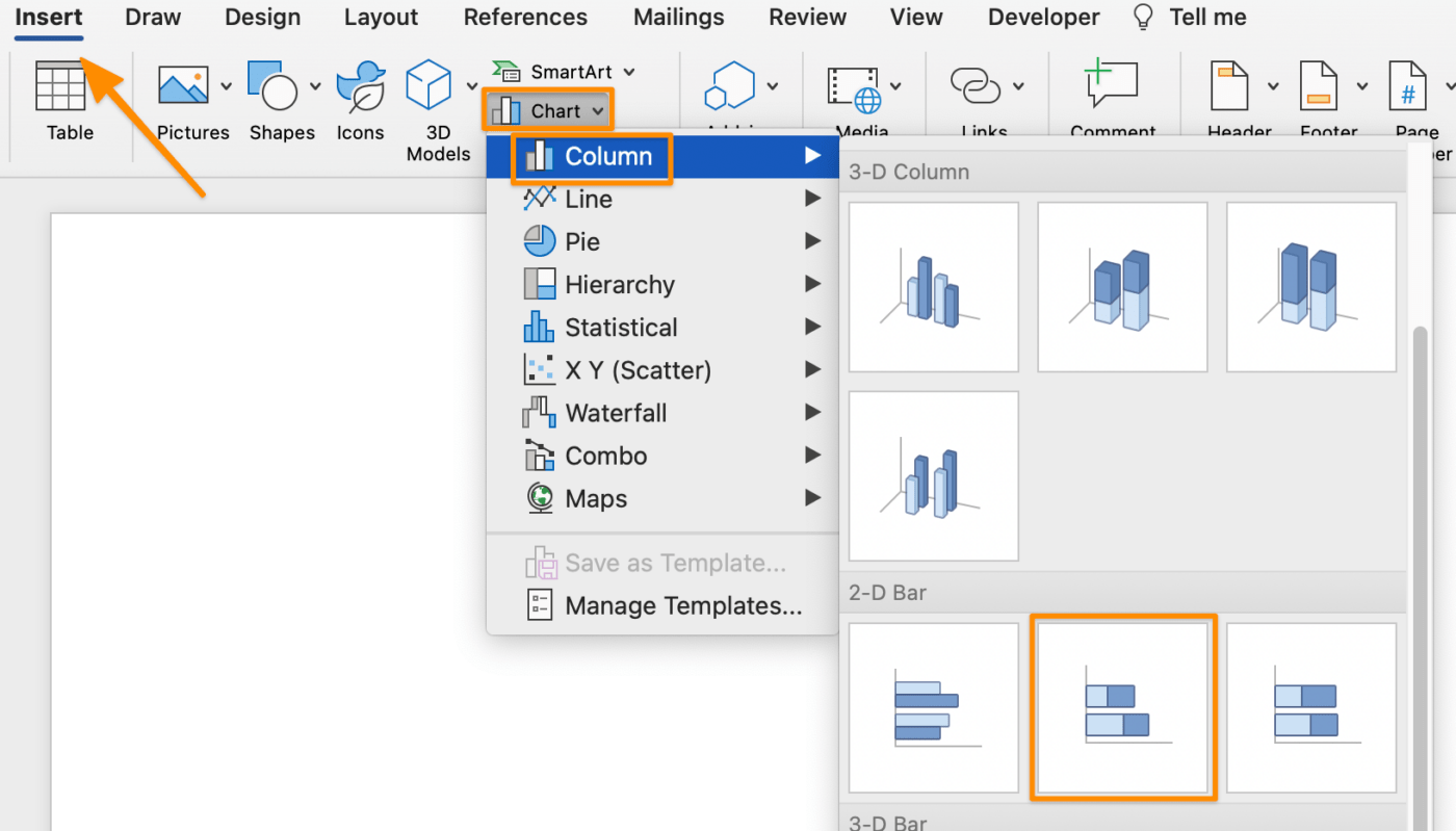 stacked bar chart in word