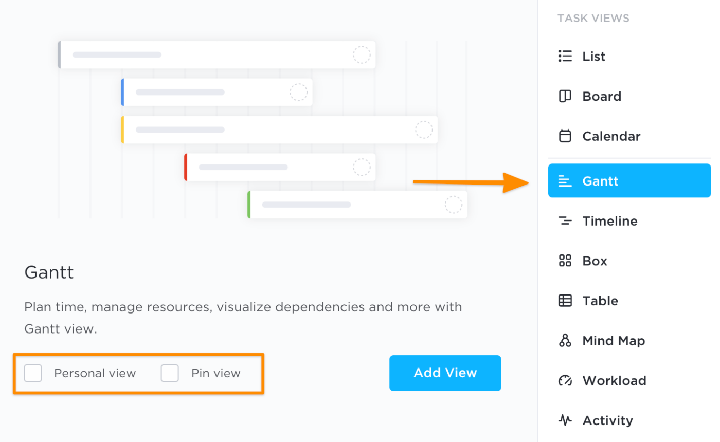 clique na visualização de gantt