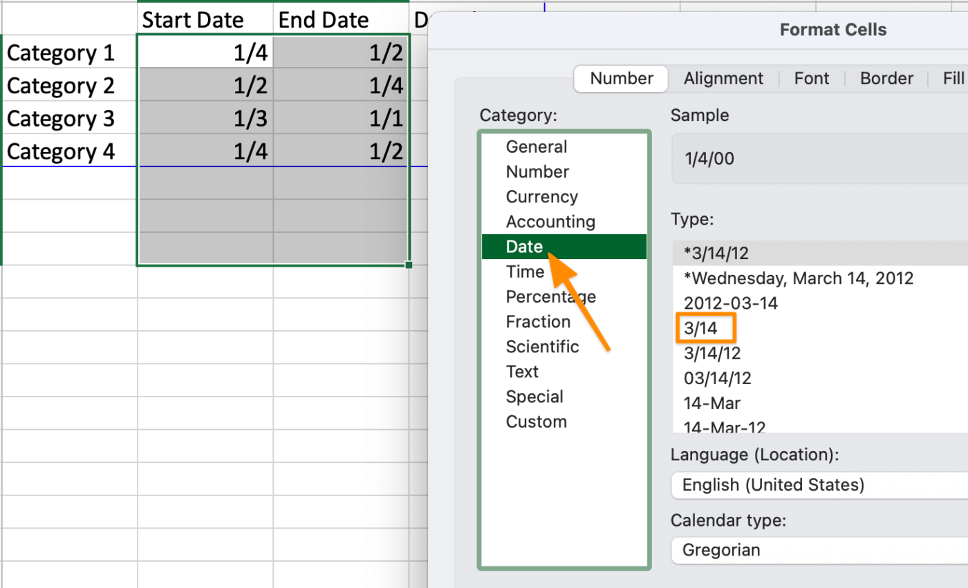 click date to change the date format in excel