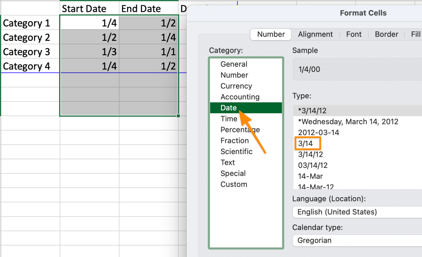 klicken Sie auf Datum, um das Datumsformat in Excel zu ändern