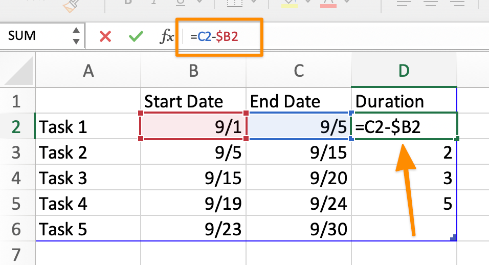 use a fórmula para preencher os dias de duração no Excel