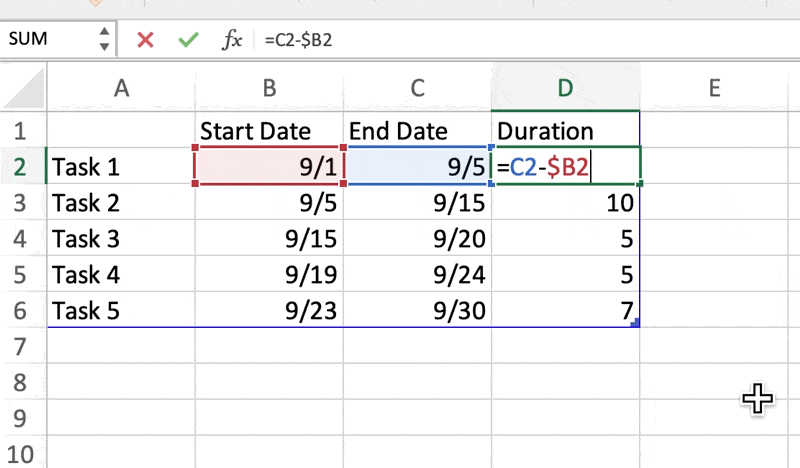 click and drag within the duration column to copy the formula in excel