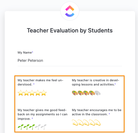 evaluation form in clickup