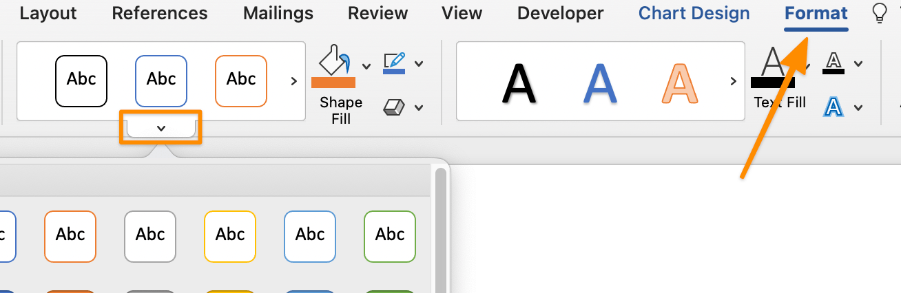 use the format tab change the color theme in word
