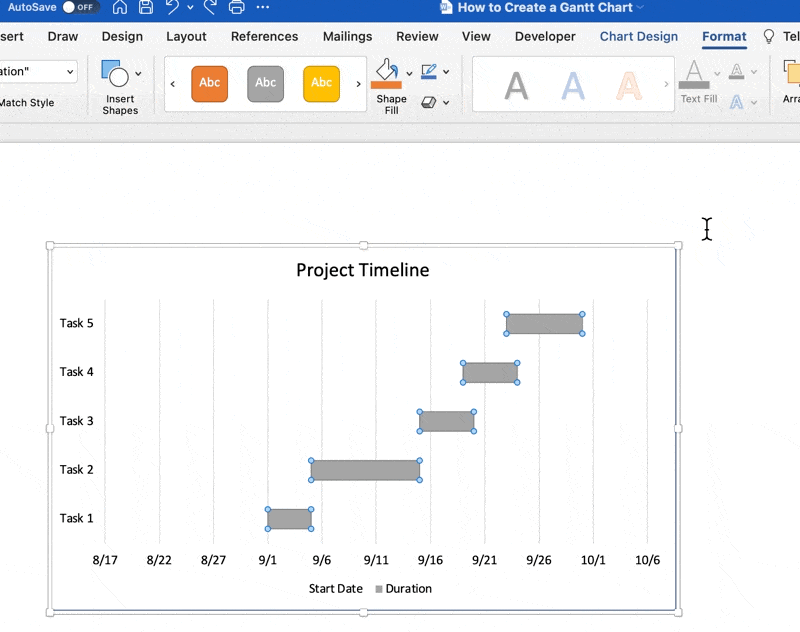 choose a chart table color in word
