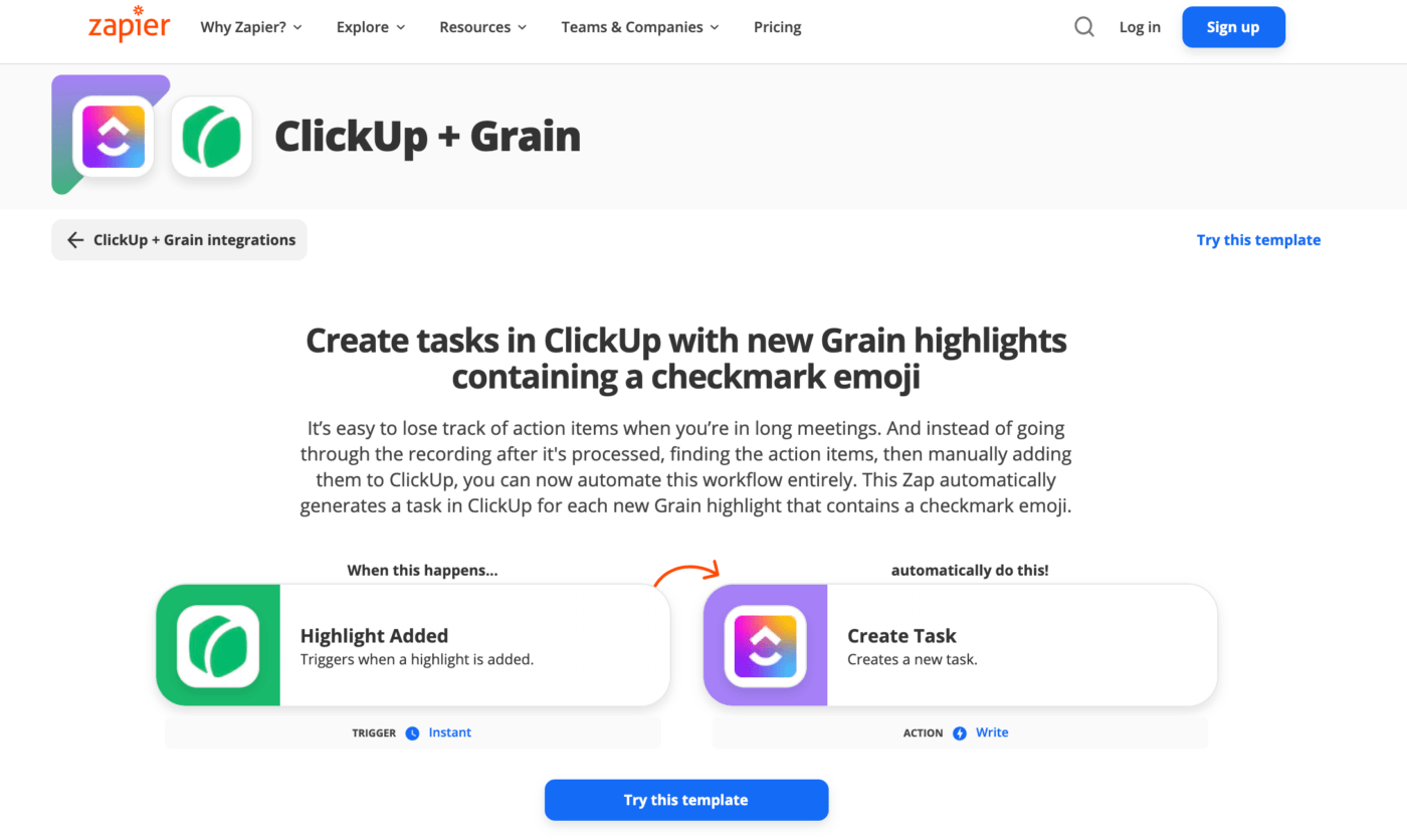 Zapier ClickUp Grain Integration