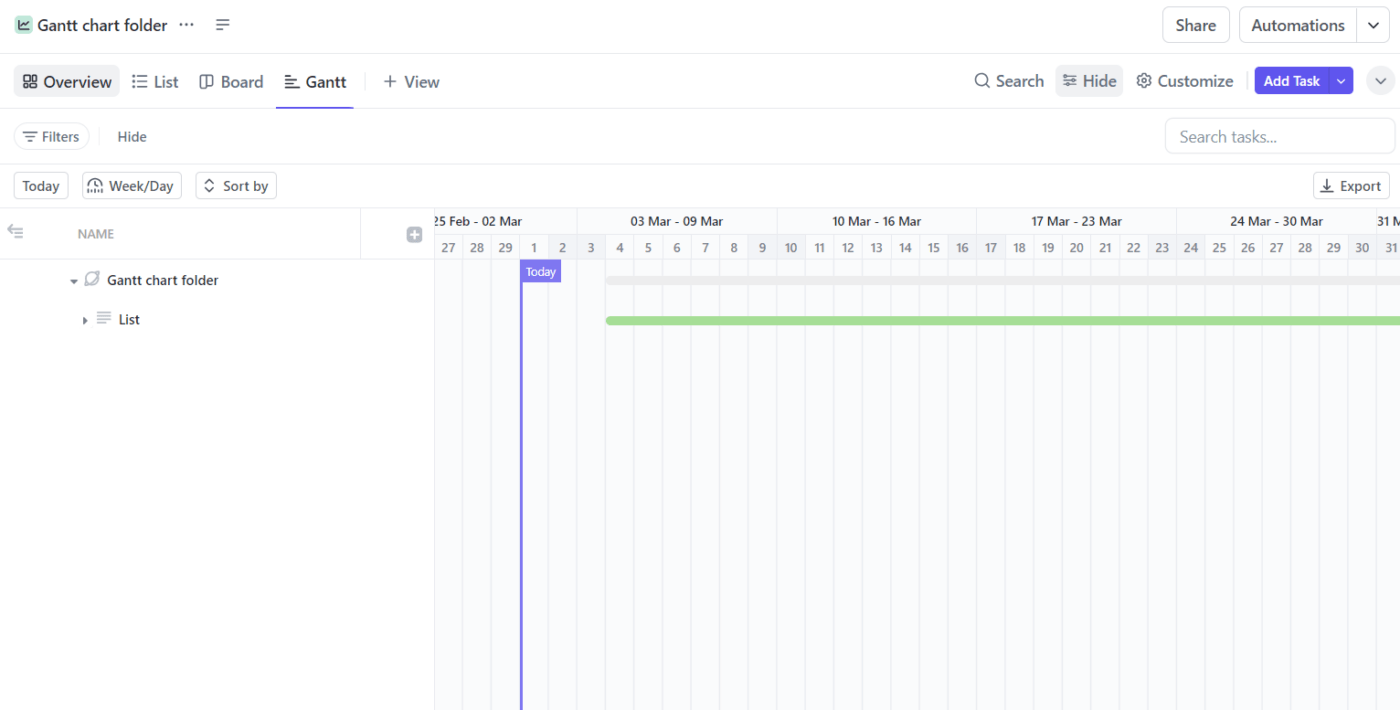 ClickUp Gráfico de Gantt