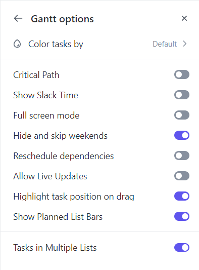 Gantt-Optionen in ClickUp