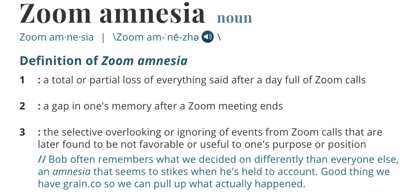 Zoom Amnesia definition
