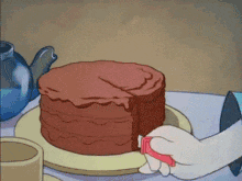 Cartoon slicing chocolate cake
