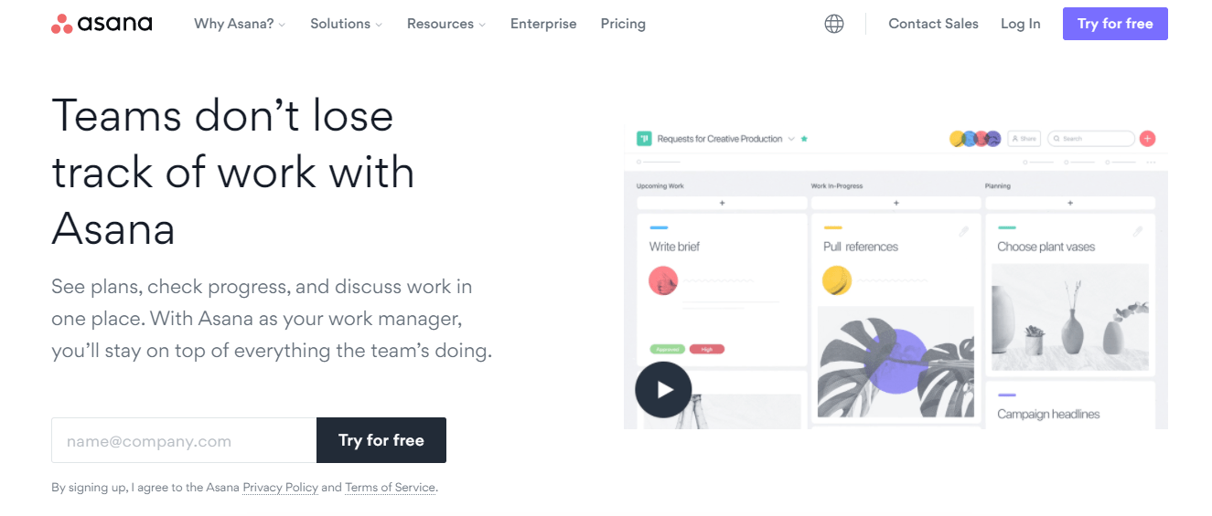 Asana home page