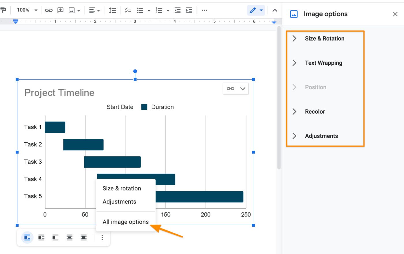 google Docs 간트 차트 맞춤 설정하기