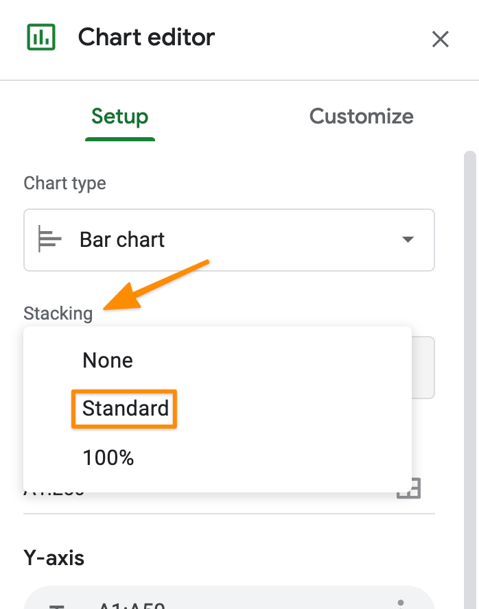 benutzerdefinierte Registerkarte des Editors für Diagramme in Google Tabellen