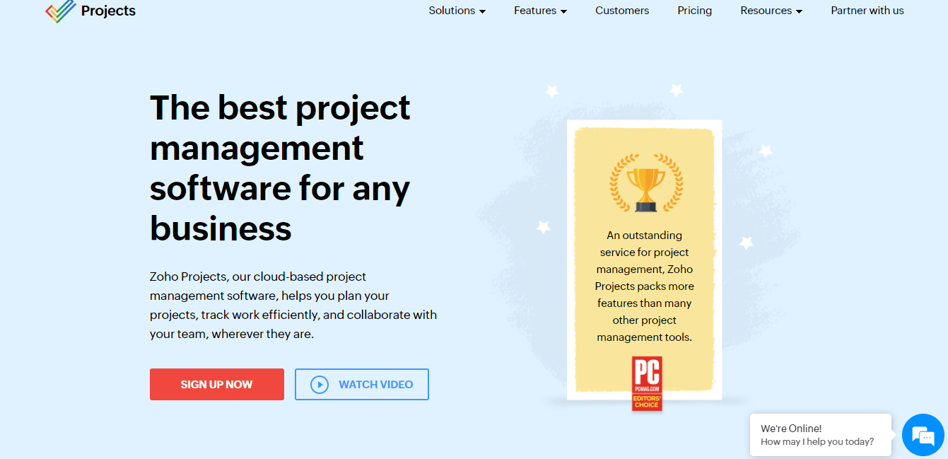 Zoho Projects home page