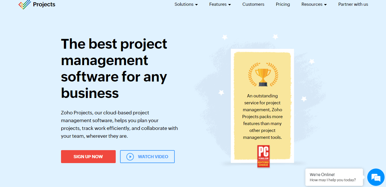 Zoho Projecten startpagina