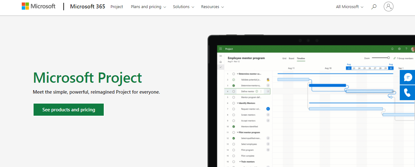 Page d'accueil de Microsoft Project