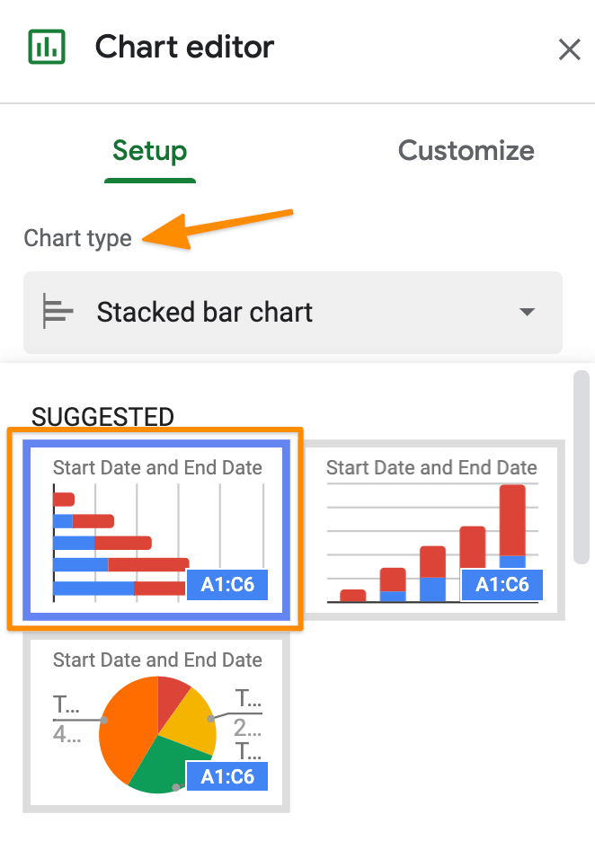 choose the stacked bar chart in google sheets