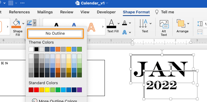 Calendrier Microsoft Word