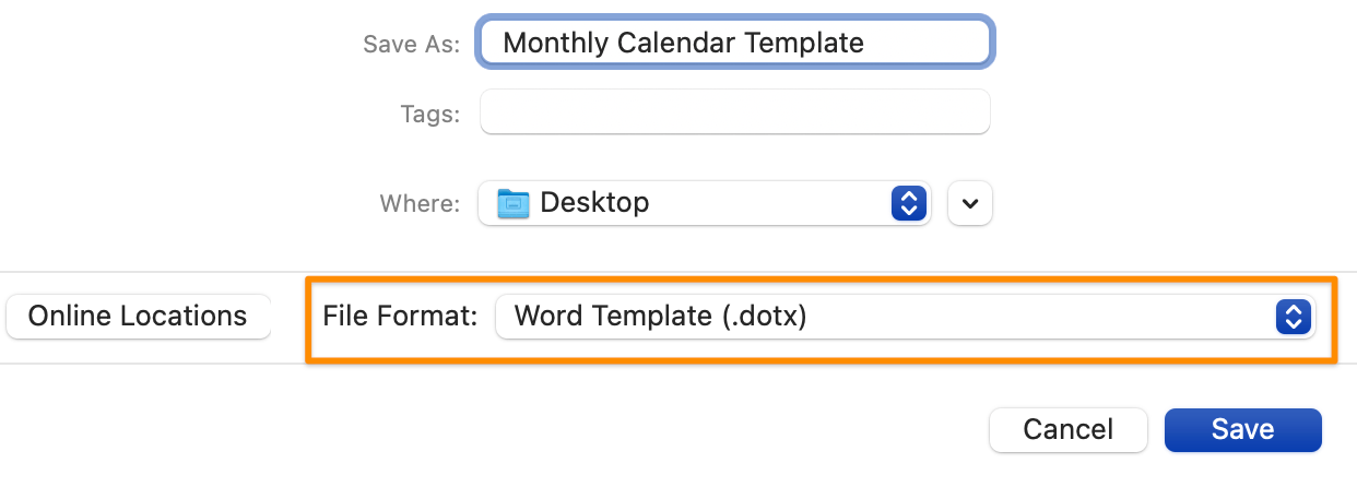 Modèle de calendrier Microsoft Word