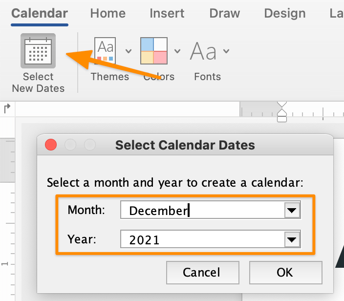 Customizing a Microsoft Word calendar