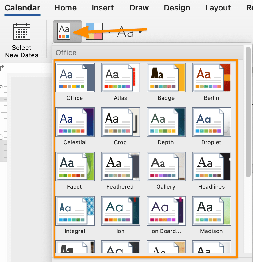 Microsoft Wordカレンダーのカスタム