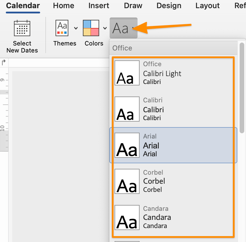 Customizing a Microsoft Word calendar