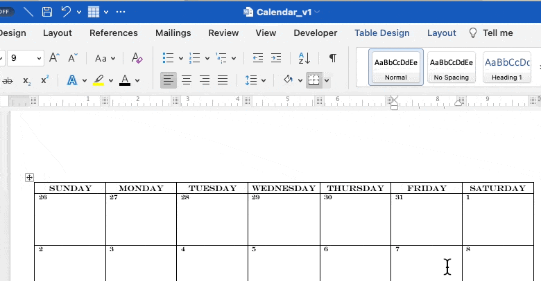 Microsoft Word Calendar 