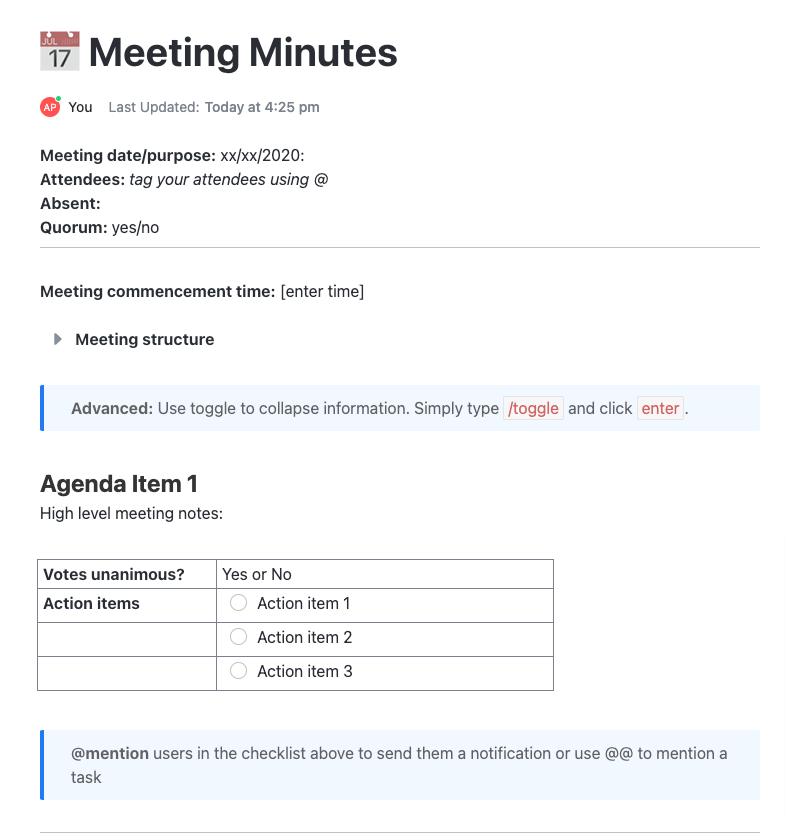 meeting agendas