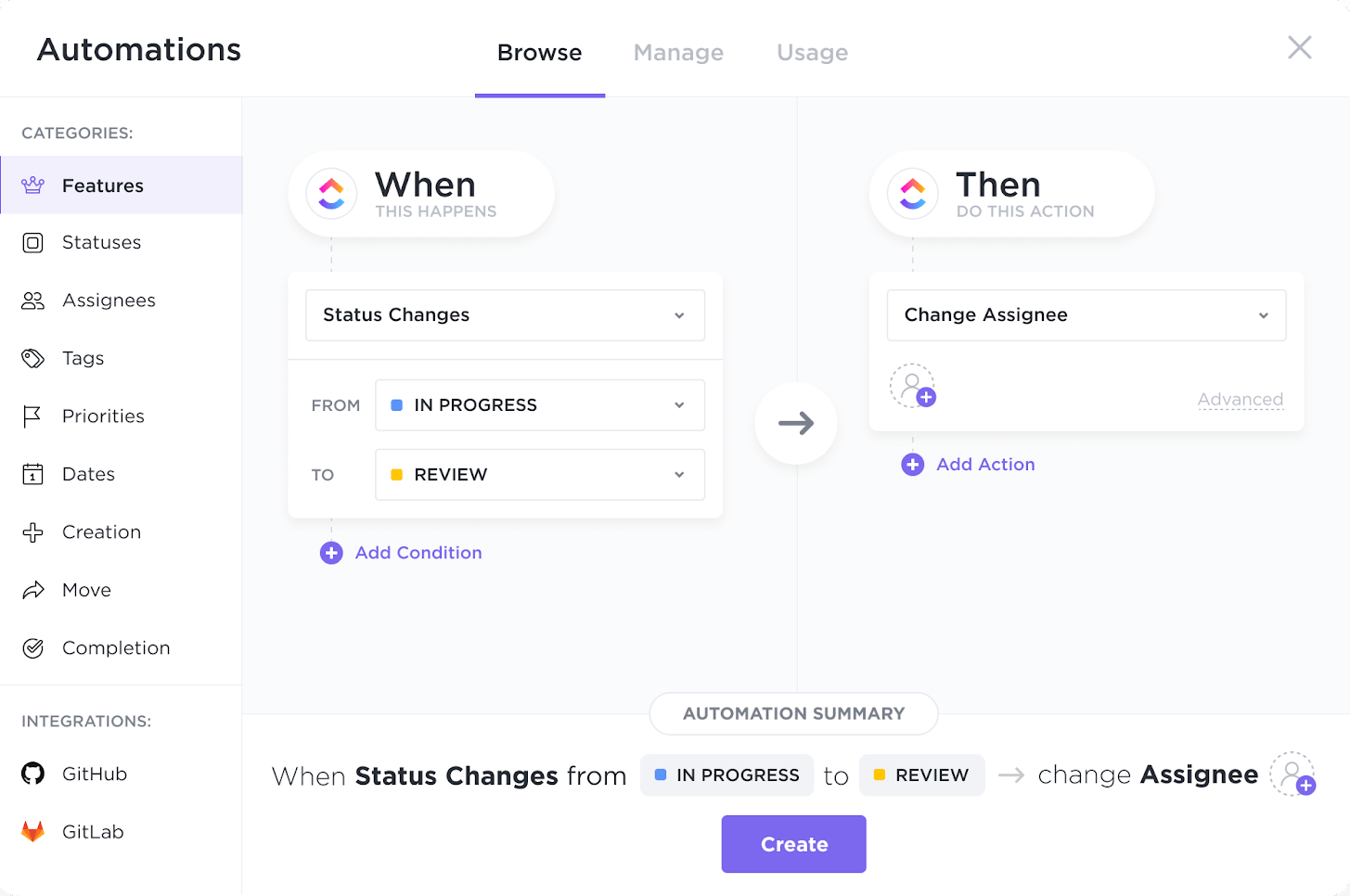 Configurez des déclencheurs pour les tâches répétitives avec ClickUp Automatisation.
