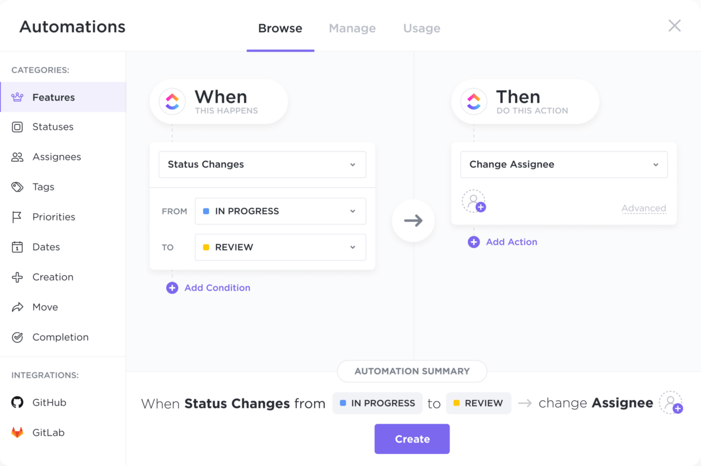 clickup key features include clickup automation