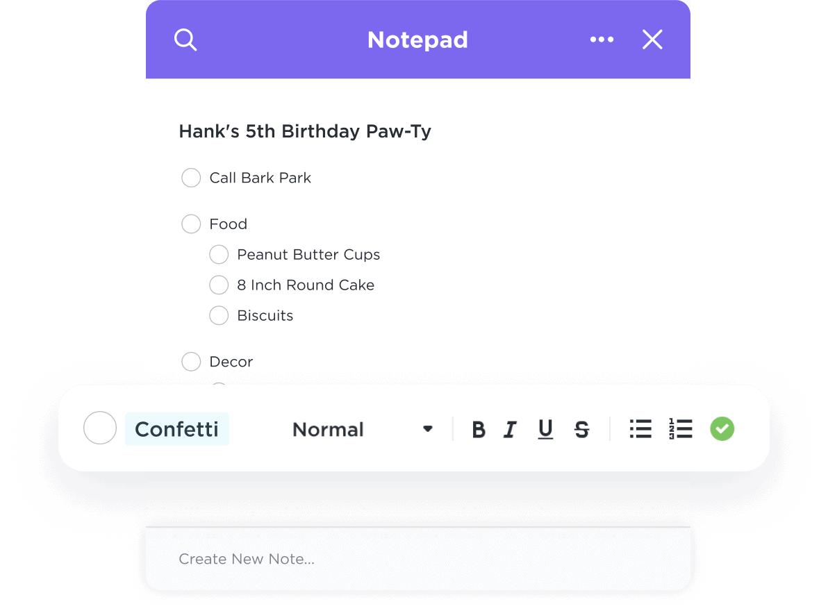 clickUp Notepad Feature