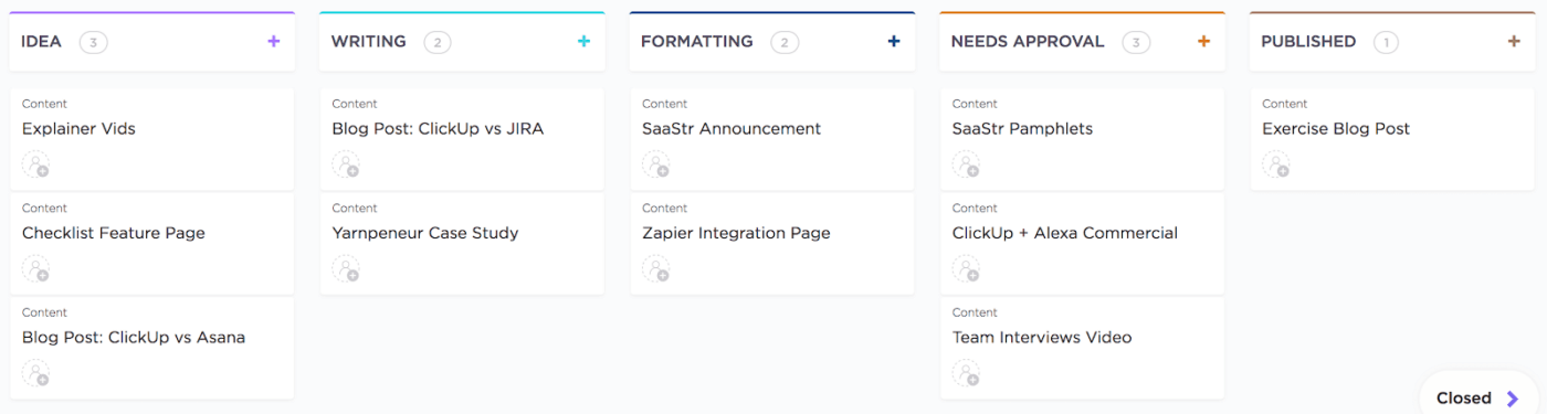 clickup kanban board for Integrated Project Management